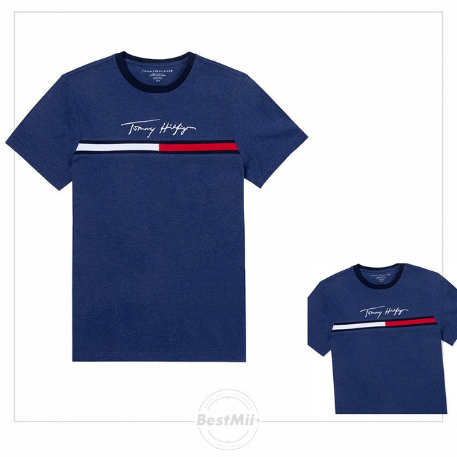 TOMMY 電繡LOGO圖案短T 多色選, 麻花籃,M