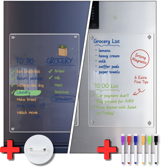 닉스리빙 아크릴 냉장고 붙이는 자석 메모장 보드 마카펜 세트, 투명