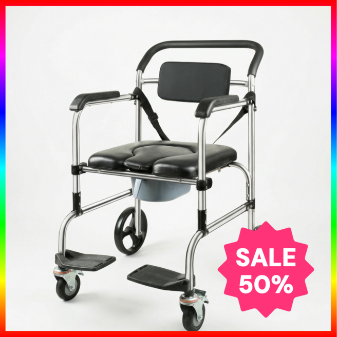 바디윤 이동식 변기의자 어르신 노인 환자 샤워 목욕의자 접이식 훨체어, 블랙, 1개