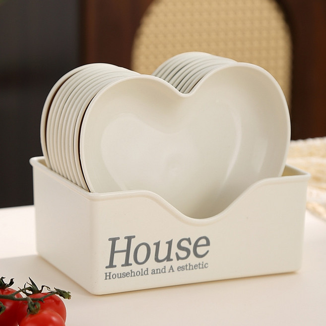 예쁜 간식접시 크리에이티브 하트 가정용 작은접시세트, 화이트, 1세트, 접시10p+수납함1p