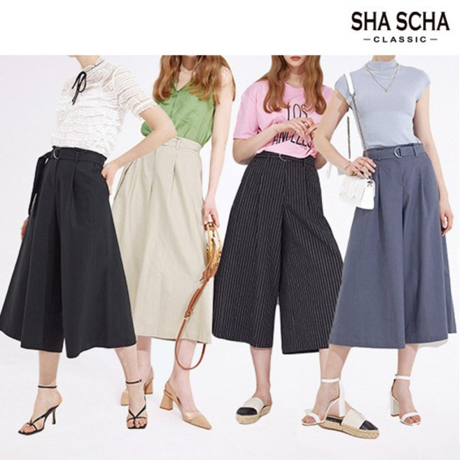 [최초가 59000원][홈쇼핑인기]샤샤 린넨블렌디드 벨티드 와이드 팬츠 1종