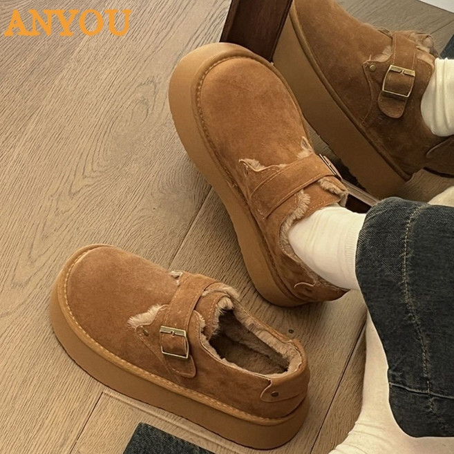 여성 캐주얼 로퍼 여성 발편한 기모 안감 부츠 방한화 여성 겨울털신발 발편한 따뜻한