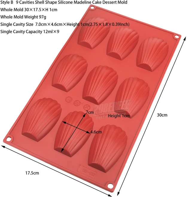9 15 캐비티 쉘 모양 실리콘 마들렌 디저트 케이크 틀 프랑스 페이스트리 무스 푸딩 젤리 몰드 DIY 베이킹, 03 9 Cavities Style B