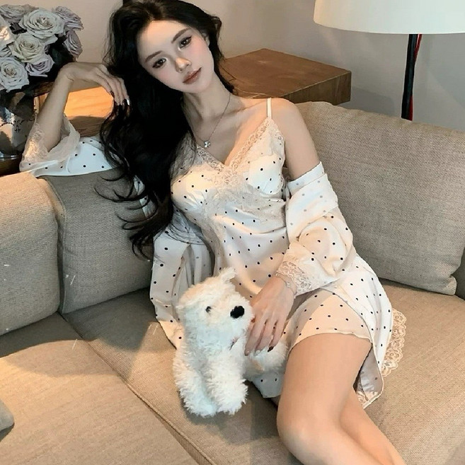 마리하우스 슬립 실크원피스+가운 세트 투피스 잠옷 홈웨어