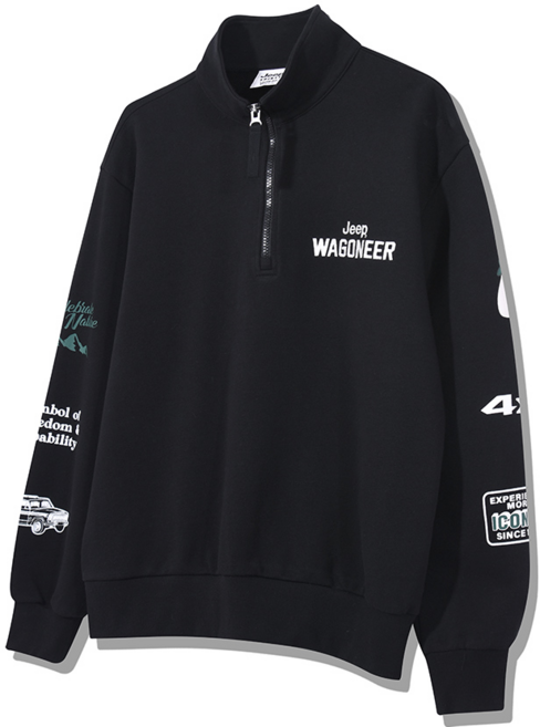 지프 JEEP 왜고니어 소매프린트 반넥 반집업 맨투맨 JP1TSU840