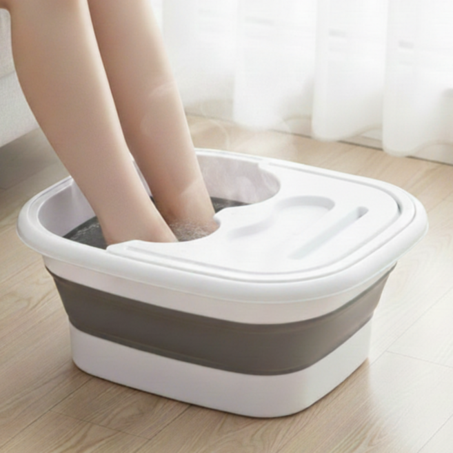 트리모아 틈새수납 간편보관 공간활용 덮개 지압 접이식 족욕기 족욕통, 화이트, 1개, 화이트
