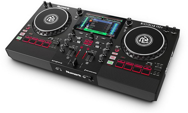 스템 분리 기능이 있는 Numark Mixstream Pro DJ 컨트롤러 2개의 Wi Fi 스트리밍 믹서 7인치 터치스크린 스피커 세라토 가상 DJ와 함께 작동합니다, DJ Contorller