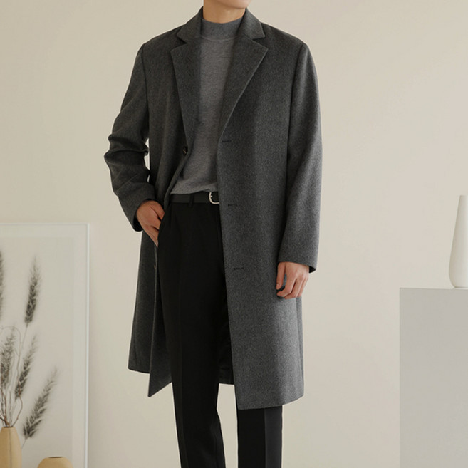 제타22 남성용 고급 울 블렌디드 오버핏 프리미엄 베이직 싱글 코트 [1200]