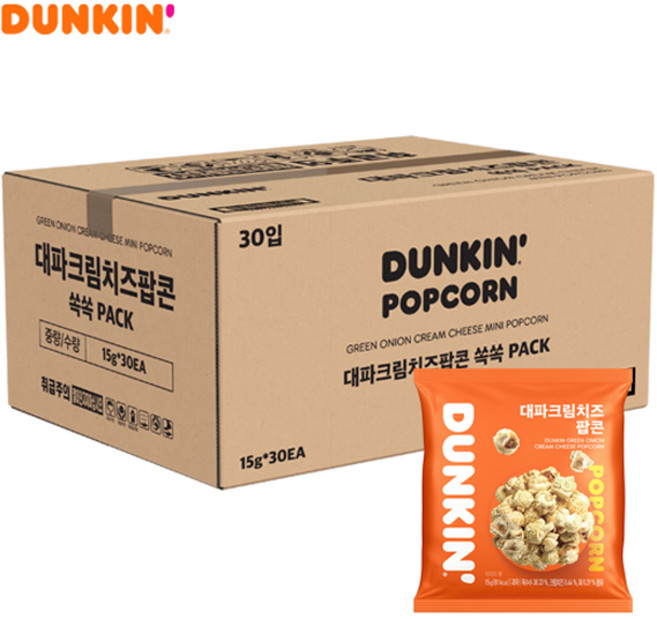 던킨 대파크림치즈 포켓팝콘 입 (), 15g, 30개
