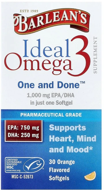 바린스 아이디얼 오메가 3 1000mg EPA-DHA 오렌지 소프트젤, 30정, 1개 - 쿠팡