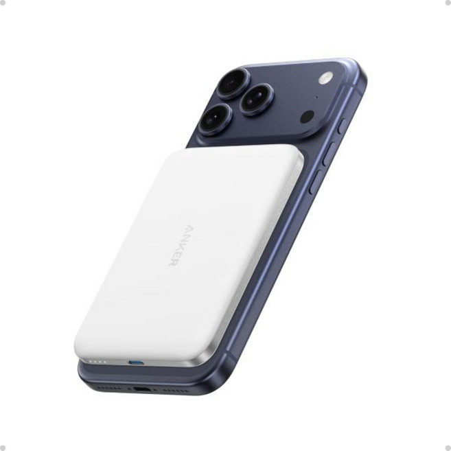 앵커 나노 파워뱅크 울트라슬림 5000mAh 자석 무선 충전 배터리 Qi2 인증 15W 맥세이프 호환 휴대용 충전기 인체공학적 디자인 아이폰 에어1716 시리즈용, White