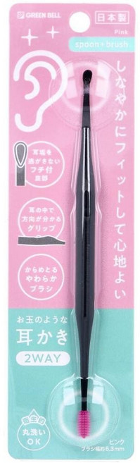 GREEN BELL 雙頭附刷毛耳扒 360度旋轉 清潔耳垢, 1個, 2用式-粉
