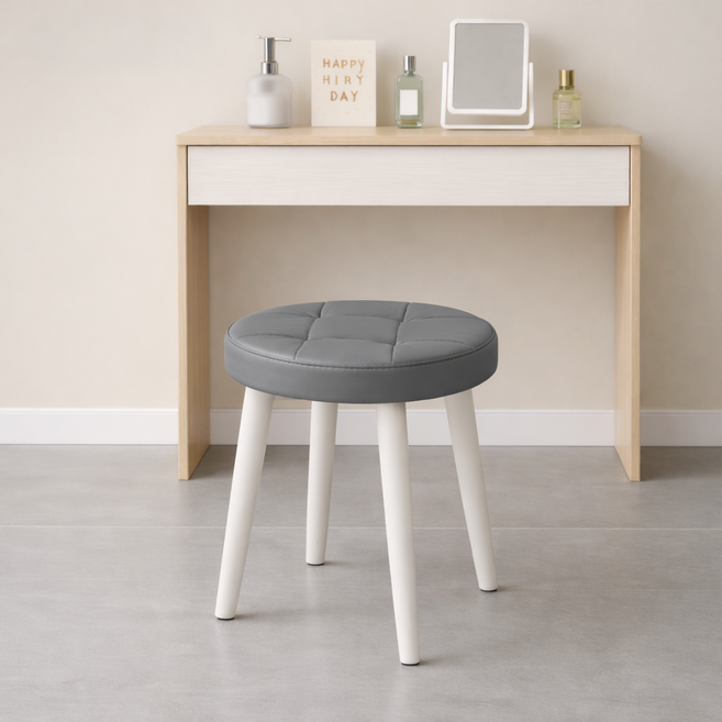 솜솜스퀘어 편안한 PU가죽 쿠션 화장대 원형 스툴 의자, 1개, 그레이