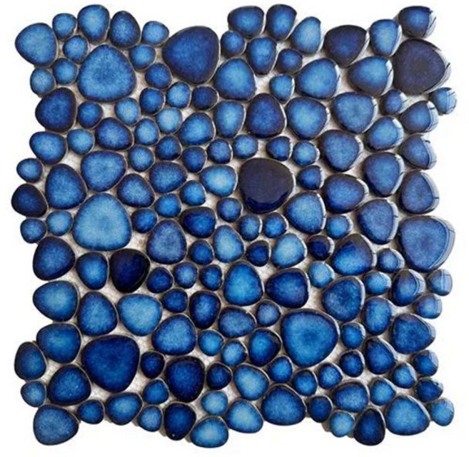 52QUAD 조약돌타일 테라스 발코니 온천 자갈타일, 30x30, 1개, 가마 변색 블루 DIY-027