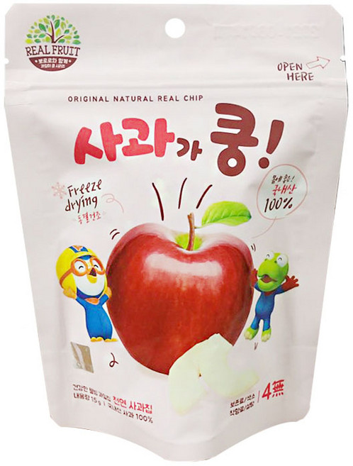 뽀로로 동결건조식품 동결건조사과 동결건조배 배가쿵 사과가쿵 15g, 10개, 1개입