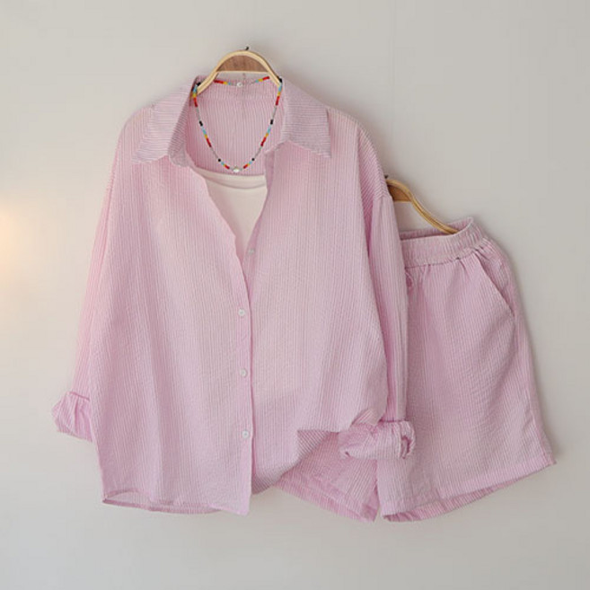 스카이코코 여성 긴팔 남방 밴딩 반바지 엠버 셔츠 세트