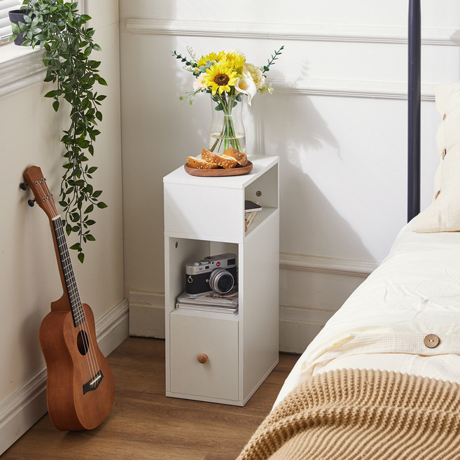 에코소라노 거실 서랍장 수납 협탁 사이드 테이블 3단 원목, 1개, 화이트