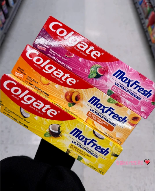 Colgate 콜게이트 맥스프레쉬 쿨민트 과일맛 치약 수박+복숭아+파인애플코코넛 1세트(130ml x 3개), 3개, 130ml - 쿠팡