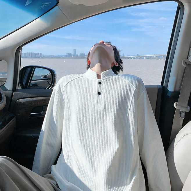 紋理感長袖亨利領上衣