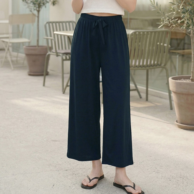 미미캐츠 1+1 국산 시원한 ITY 와이드 쿨 여름 여성 밴딩 팬츠 2매 MC7109