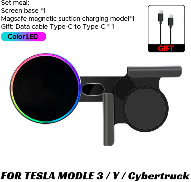차량용 휴대폰 거치대 15W 마그네틱 무선 충전기 MagSafe 호환 테슬라 모델 Y 주니퍼 2026 25 3 하, [05] RGB Charging