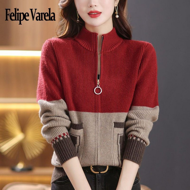 Neirny 중년 여성 집업 니트 가디건 루즈핏 가을 겨울 아우터 집업 쇼트 빅사이즈 상의