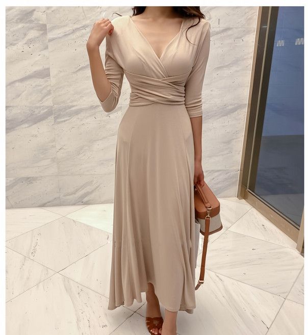 JQS 섹시 홀복 브이넥 랩 롱원피스 20235