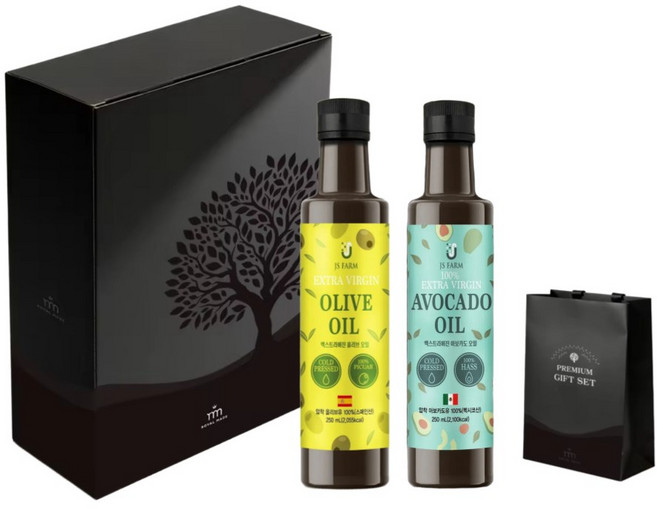 제이에스팜 아보카도 올리브 오일 엑스트라버진 혼합 250ml 2병 선물 세트, 1박스