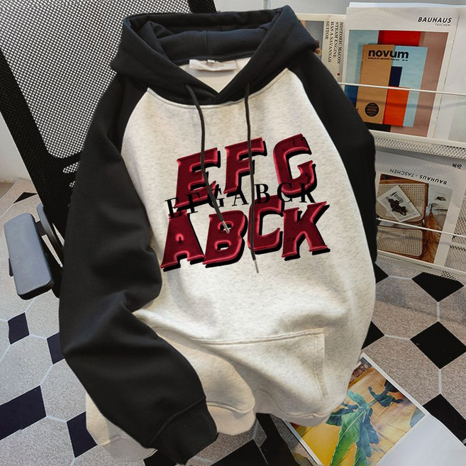 여성 순면 미니멀 영문 프린팅 슬림핏 후드 맨투맨