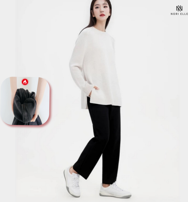 노리엘 여성 일자핏 슬래시 포켓 밴딩 기모 팬츠