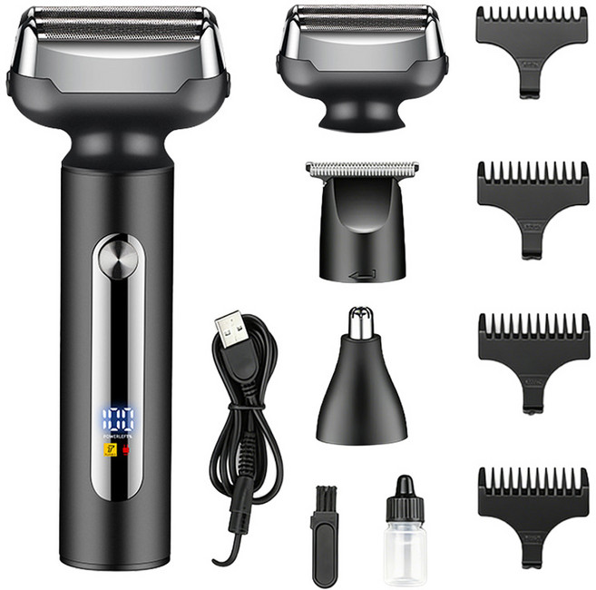 남자 전기면도기 3in1 멀티 코털정리기 이발기 충전식 방수 휴대용 면도기 세트 선물, 블랙, SK-327