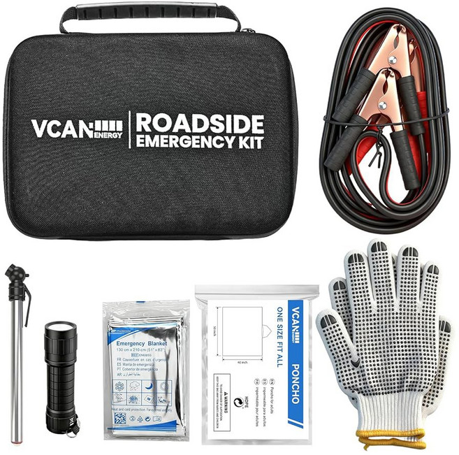 점퍼 케이블 타이어 공기압 게이지 자동차 안전 도로 측면 보조 키트 필수품이 포함된 비상 가방 여성 남성 청소년(핑크)용, Black