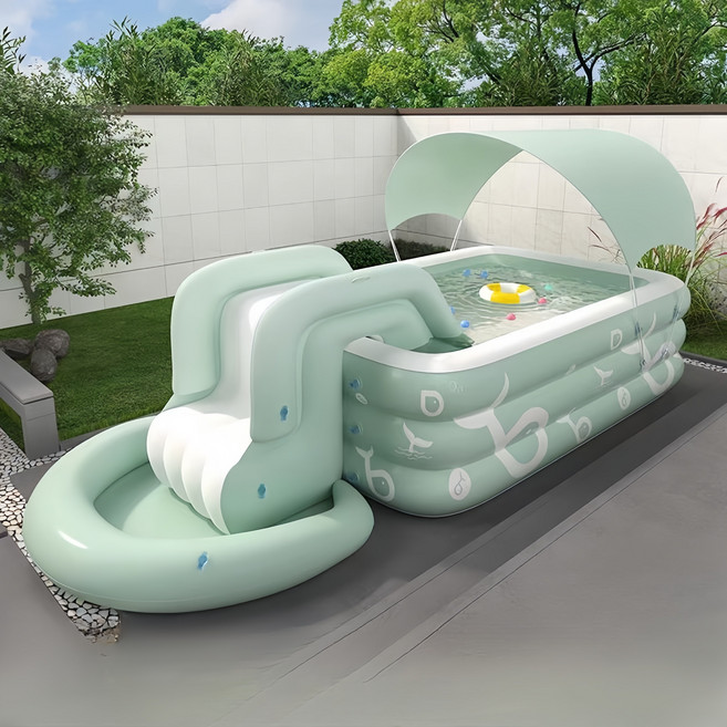 Mochae 가정용 수영장 미끄럼틀 풀장 대형 풀장 야외 이동식 베란다풀장 어린이 어른용+차양막을, 1개