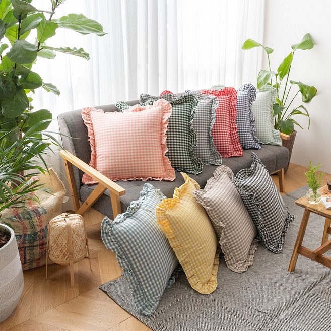 봄바람 인테리어 거실 쇼파 포인트 체크 쿠션커버
