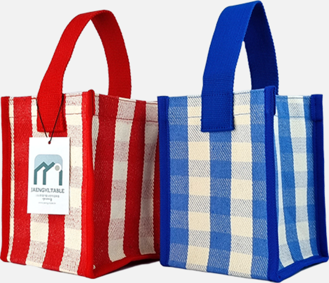 쟁이테이블 엘라 미니 에코백 휴대용 사각 캔버스 손가방 손목 도트백 텀블러 파우치 체크 무늬 천 여성 방수 외출 백