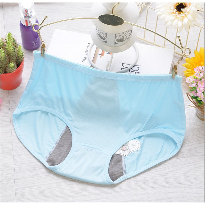 Celebrity underwear 莫代爾高腰生理褲 加大防側漏月經內褲 舒適親膚多色可選, 淺藍-出清不生產,加大適合33~40腰內穿