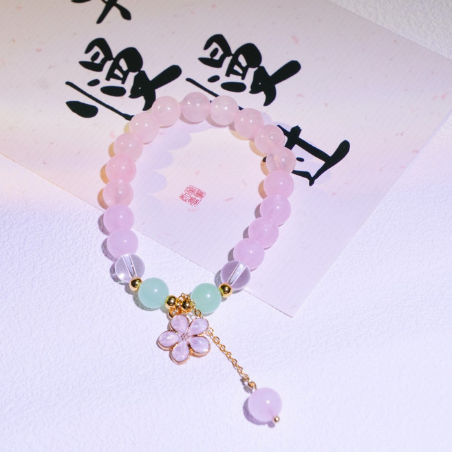 벚꽃 핑크 크리스탈 팔찌 절묘한 패션 소녀 팔찌 에너지 크리스탈 복숭아 꽃