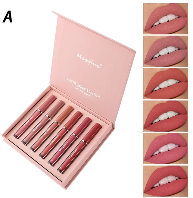 무광택 립 세트 6 색 부드럽고 지속적인 디스플레이 방수 보습 휴일 선물 상자, 02 A, 02 A