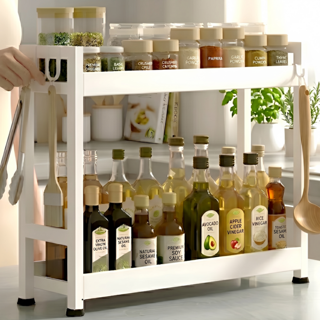 그로브홈 슬림 2단 주방 양념통 선반 정리대, 1개, 새틴 화이트