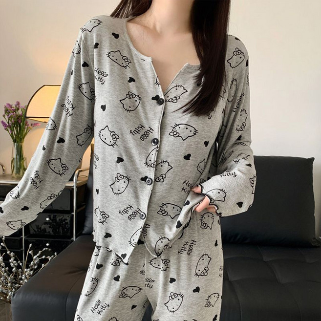 ORVIA 여성 봄가을 긴팔 잠옷 가디건 파자마 홈웨어 부드러운 수면웨어 상하세트