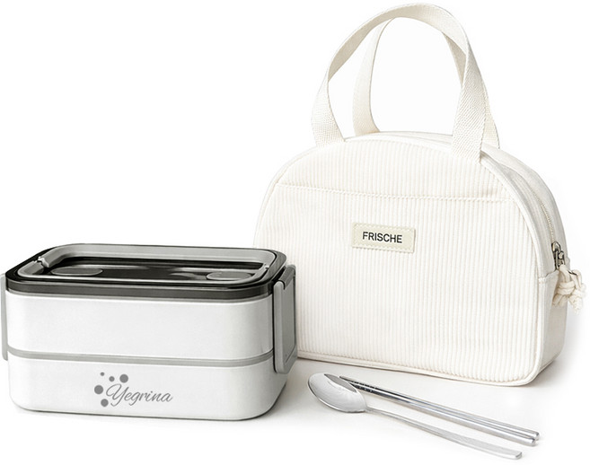 예그리나 2단 스텐 도시락통 전자레인지 직장인 도시락가방 세트, 1세트, 그레이