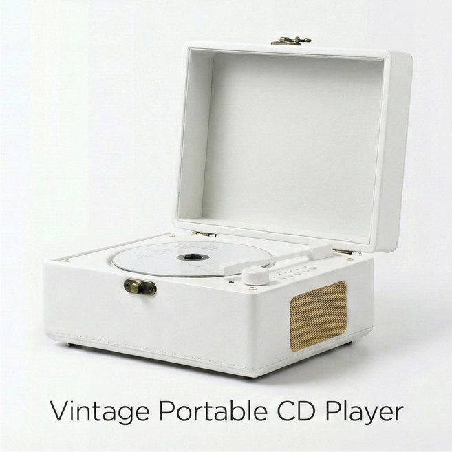 스타일닥터 휴대용 빈티지 무선 블루투스 CD플레이어 USB 컴퓨터스피커, 화이트, C8