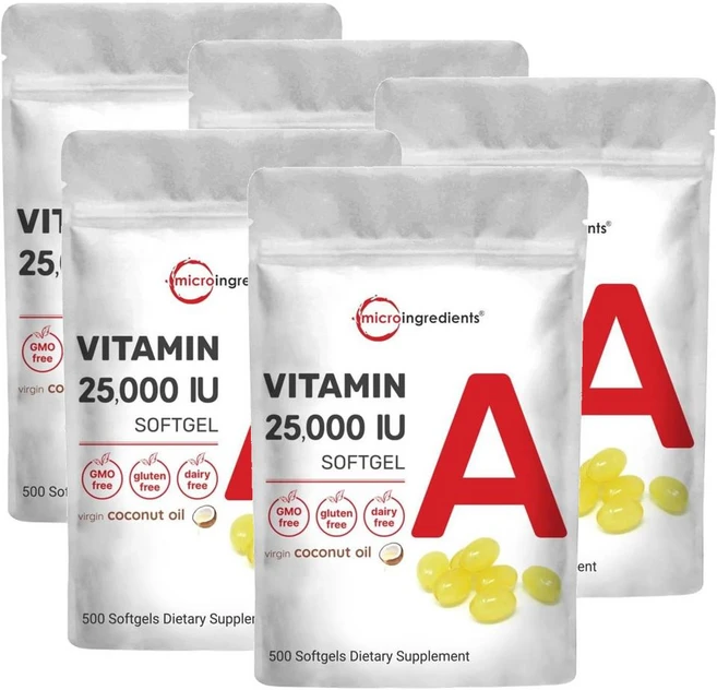 마이크로인그레디언트 비타민A 25000IU 맥시멈 스트렝스 소프트젤 Micro Ingredients Vitamin A, 5개, 500정 - 쿠팡