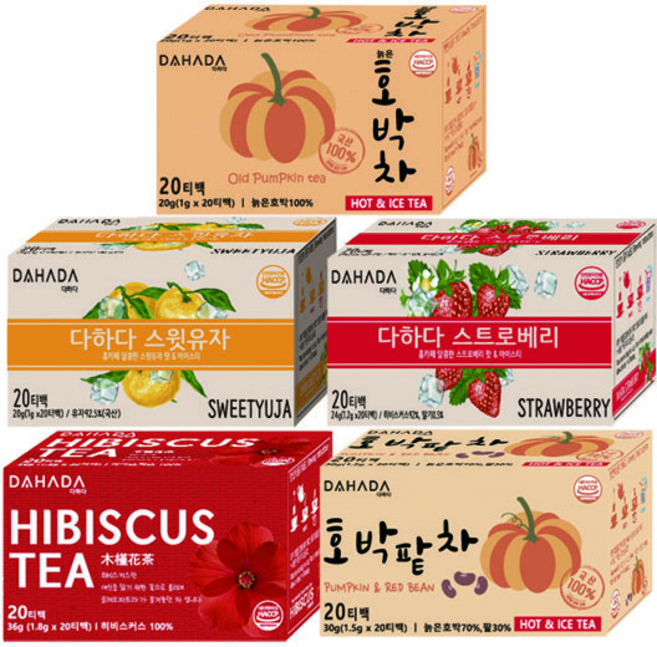 다하다 늙은호박차 스윗유자 스트로베리 히비스커스 호박팥차, 1세트