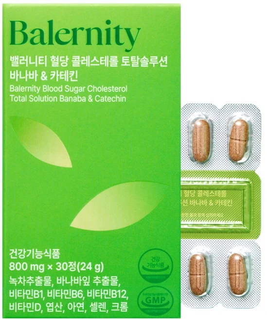 밸러니티 10중기능 혈당 콜레스테롤 바나바잎 카테킨 영양제 24g, 1개, 30정 - 쿠팡