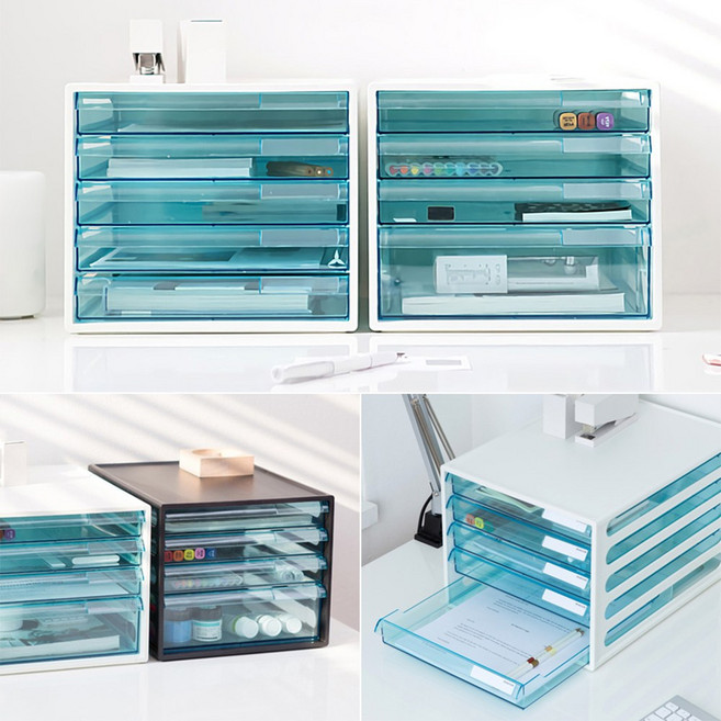 골든트리 시스맥스 마이룸 EL 투명 멀티 서류함 4단 5단 정리함 보관함 문서보관함 수납함, 아이보리