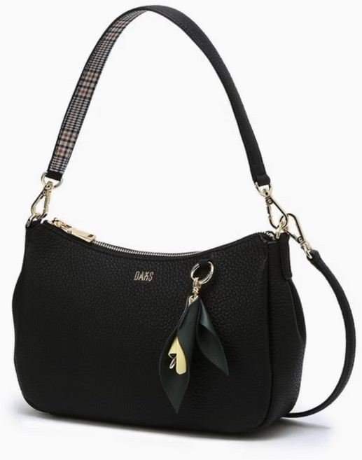 닥스 블랙 플라워 참장식 가죽 숄더백