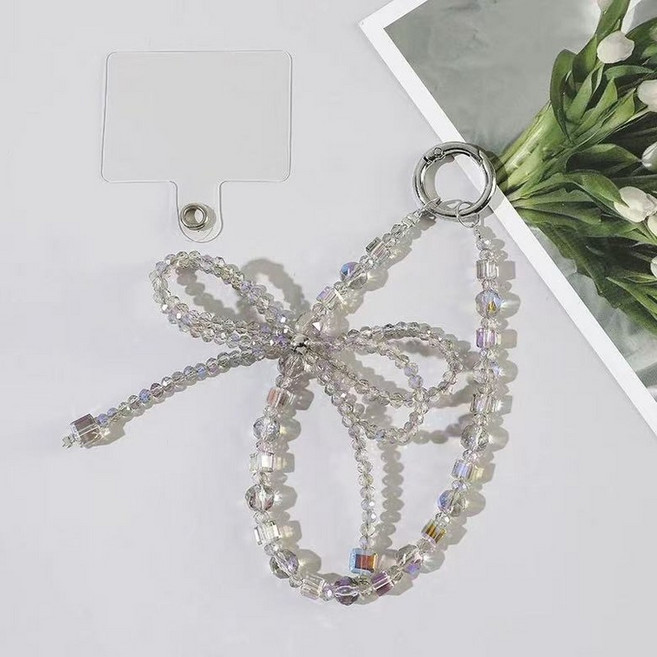 퍼플지니 핸드폰 비즈 스트랩 태그홀더 여성 가방 키링 구슬 폰 줄 휴대폰 손목 고리 키링, 1개, 그레이