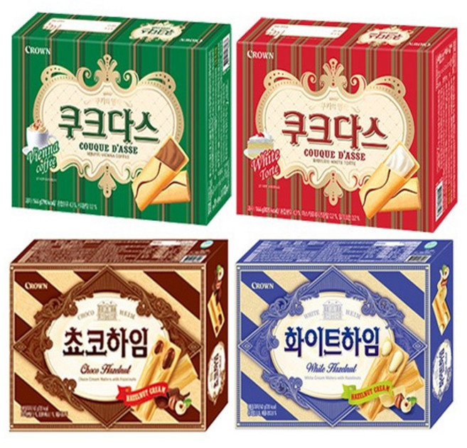 크라운 초코하임 284g+화이트하임 284g+쿠크다스 화이트토르테 288g+커피 288g (총 4개), 2세트, 1.146kg