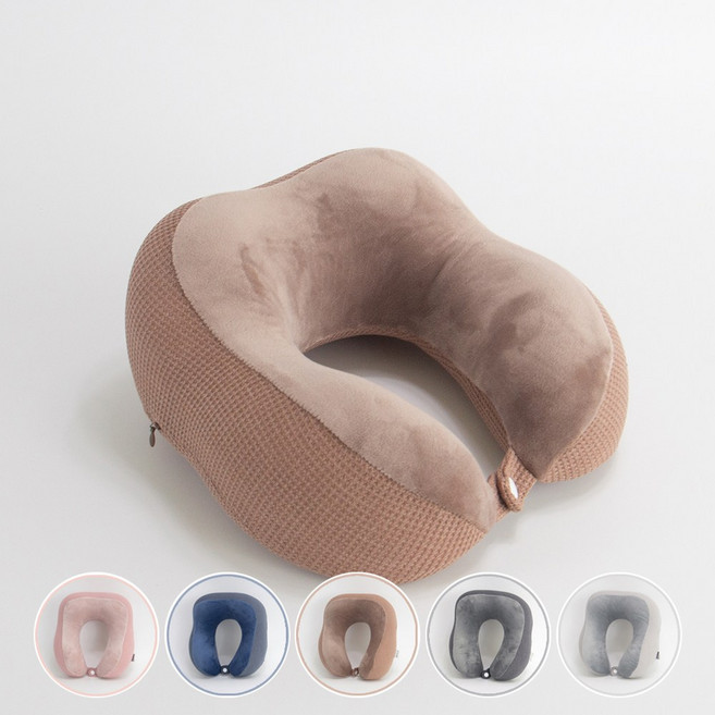더쎈 꿀잠 기내 차량 휴대용 메모리폼 목쿠션 경추베개, 휴대용목배게연핑크